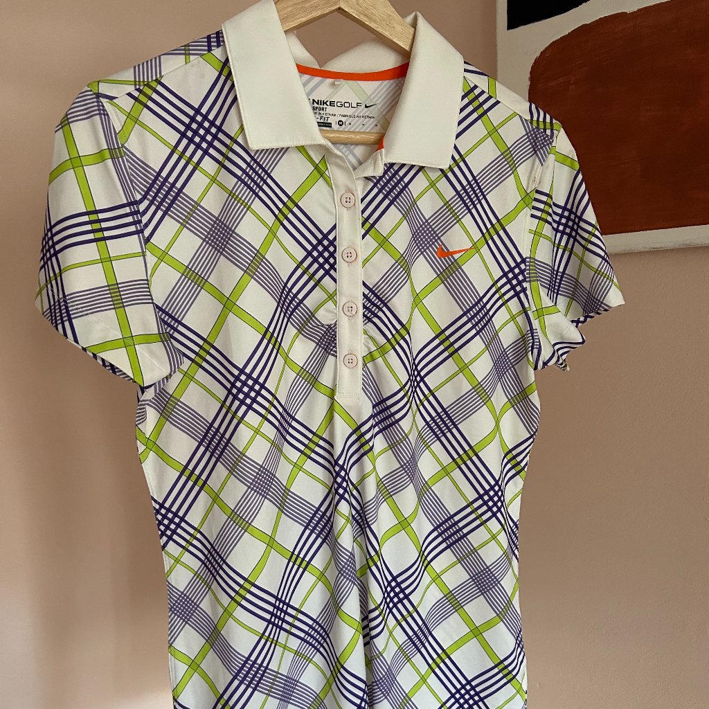 Nike Golf Dri Fit Golf Polo Size M Purple And Green Plaid